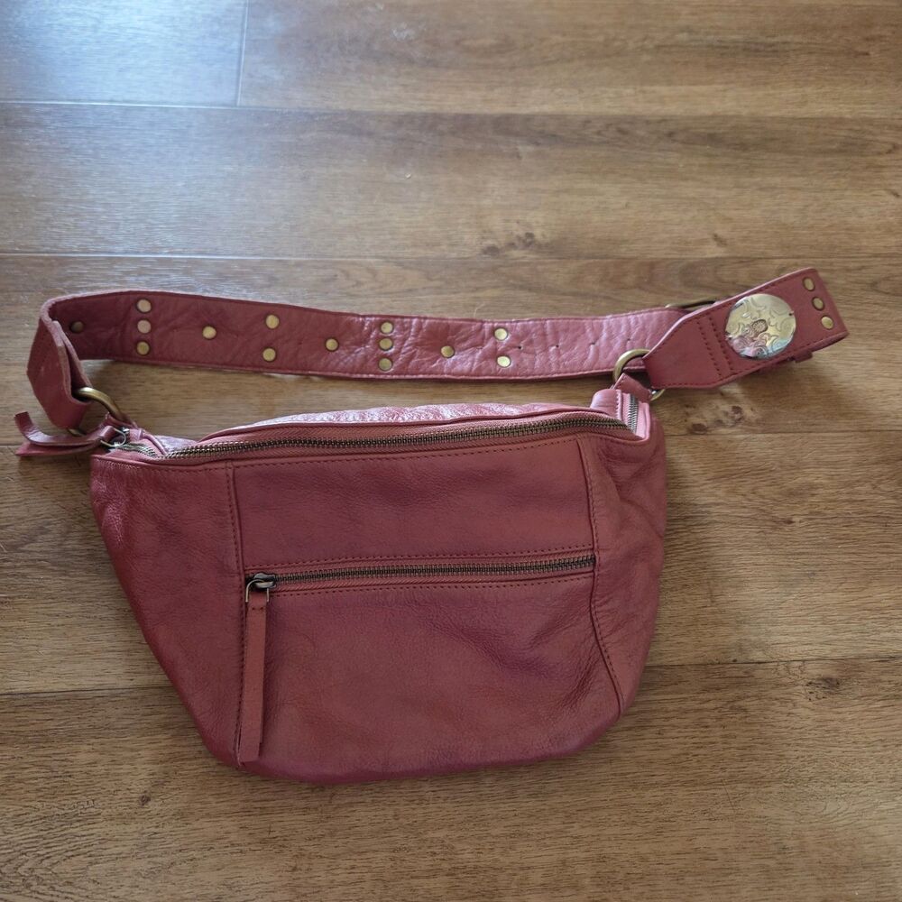 Free People Wilder Embellished Sling Bag Pink Concho Studded Strap Zip Purse